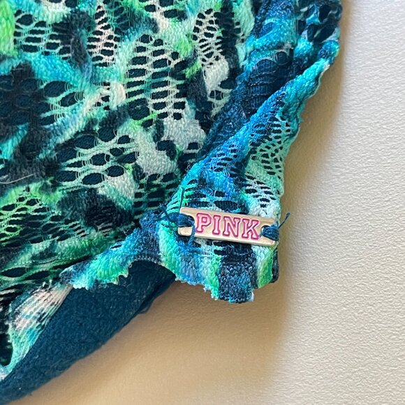 Victoria's Secret Pink Bra 34DD Date Push Up Blue Green Palm Leaf Fern Floral - Picture 3 of 7